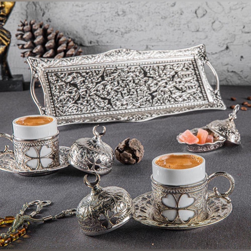 Turkish Luxury 4Piece Coffee Cup Set 125-S-K11 Ottoman StyleTray with Sugar Bowl